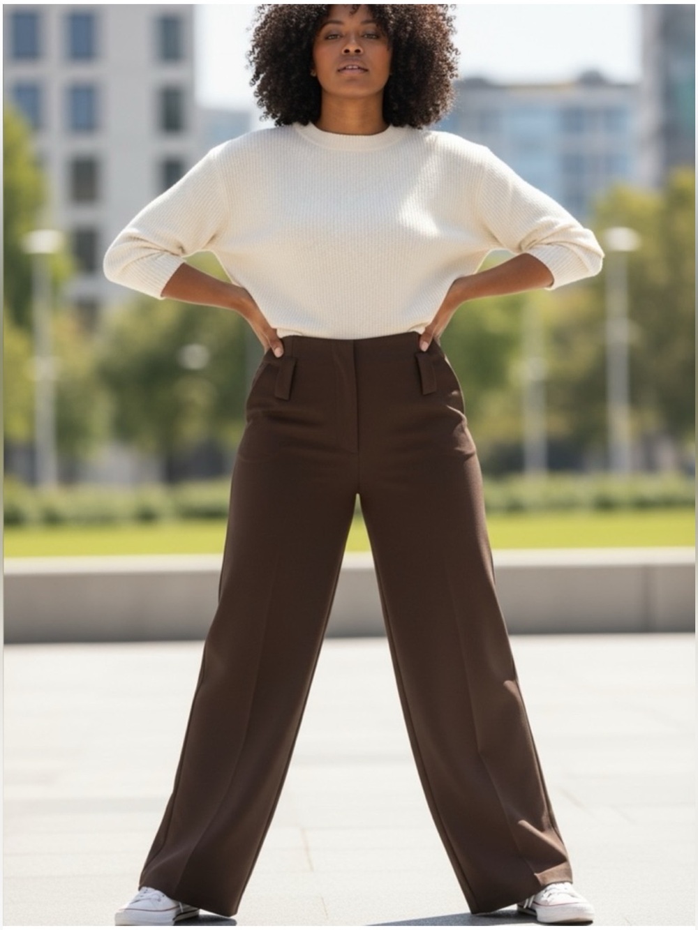 Elie Tahari Wide-Leg High-Waist Trousers in Brown